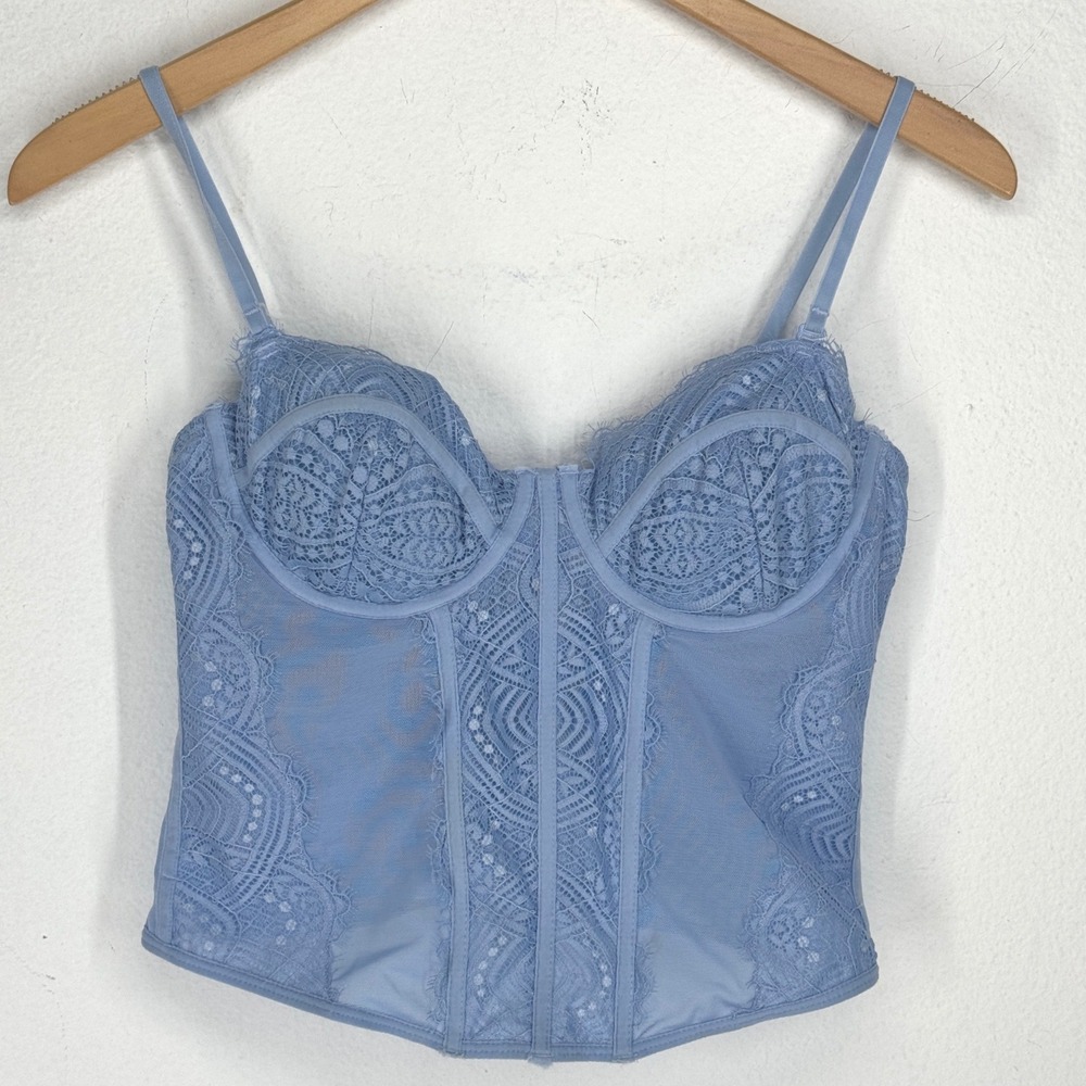 Garage Light Blue Lace Corset Top Bustier Underwire Mesh Camisole S Coquette Y2K